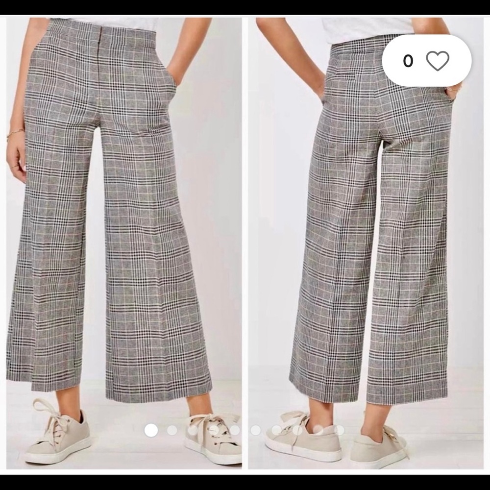 LOFT Plaid Wide Leg Cropped Pant